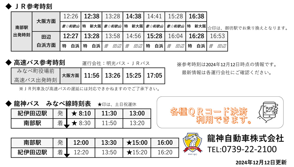 JR南部駅 時刻表 南部梅林